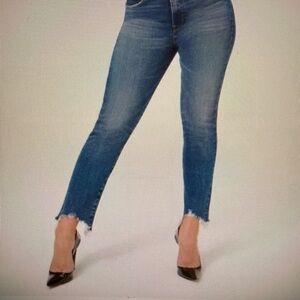 Good American high-waisted light wash straight leg jeans